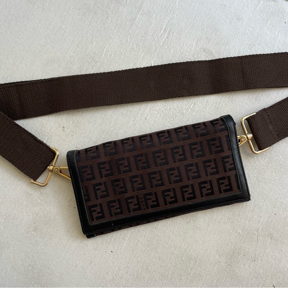 Fendi Brown Monogram Crossbody Belt Bag with Gold Hardware